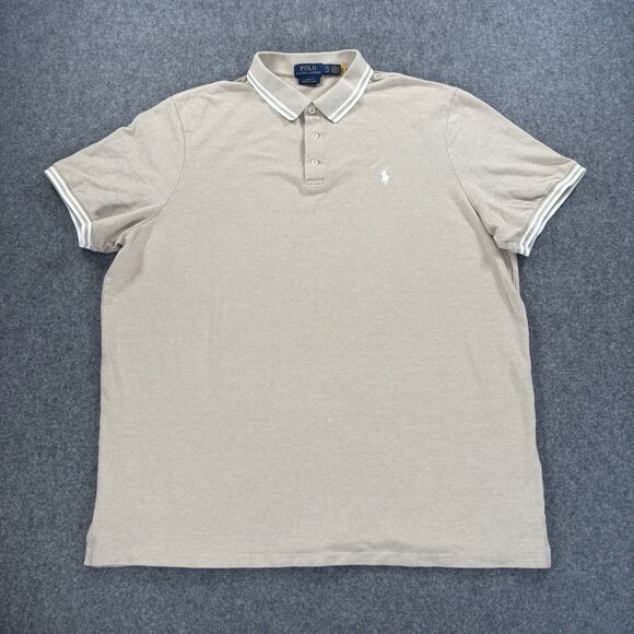 Polo Ralph Lauren Classic Fit Stretch Mesh Polo Shirt Beige Tan Men’s 2XL XXL - Picture 1 of 7